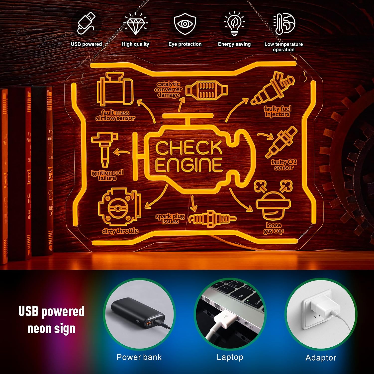 Check Engine Neon Sign USB LED - đánh giá và giá Auto Repair Shop Signs
